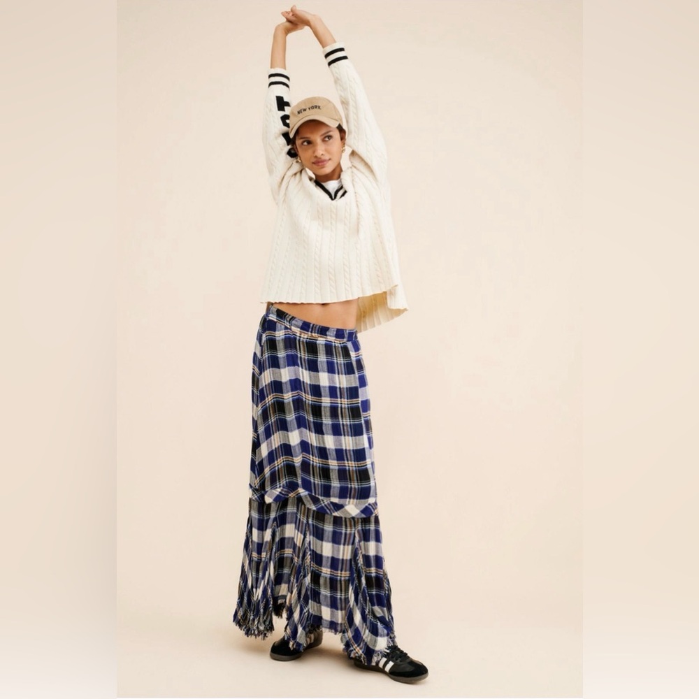 Free People Blue and White Bordeaux plaid maxi skirt. S